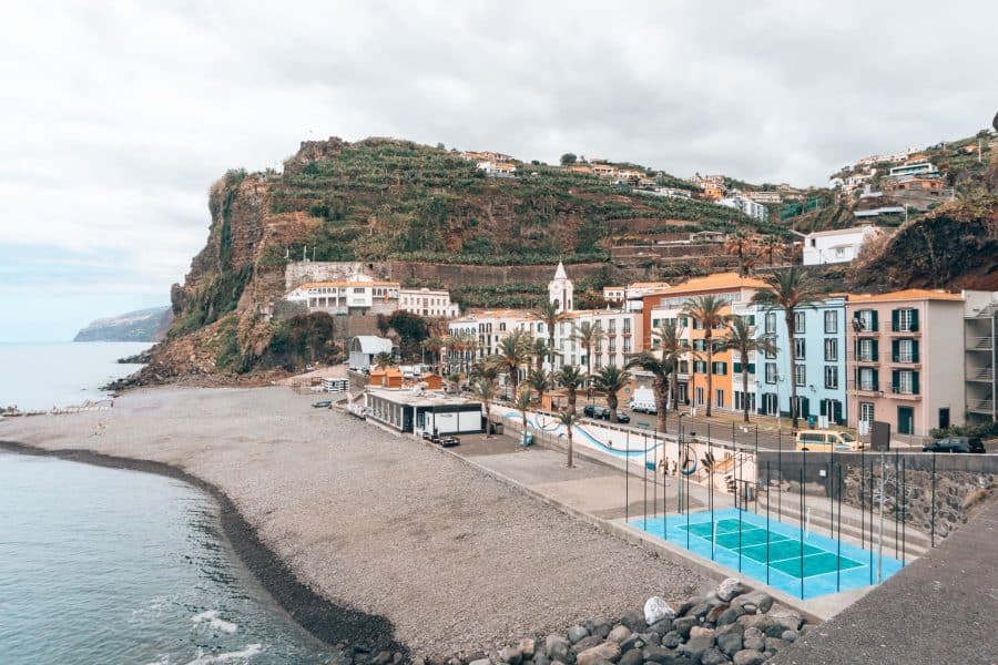 The colourful buildings along the seafront in Ponta do Sol, Madeira, Portugal