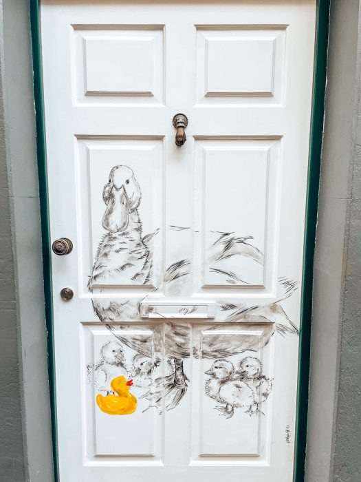 A brightly painted door in Funchal Old Town, Madeira, Portugal