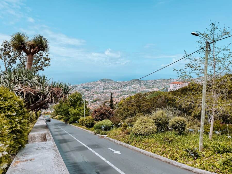 Admiring the beautiful view over Funchal as you toboggan from Monte is one of the best things to do in Madeira, Portugal