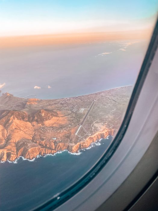 View over Ponta de Sao Lourenco as you come into land in Madeira Airport, Portugal