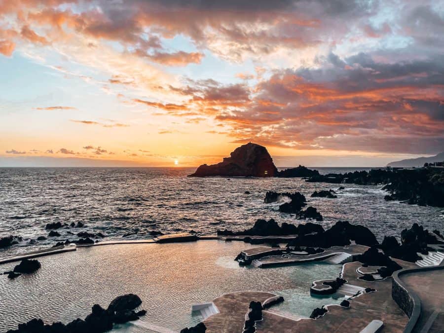 Sunrise over the natural pools and ocean in Porto Moniz, Madeira, Portugal