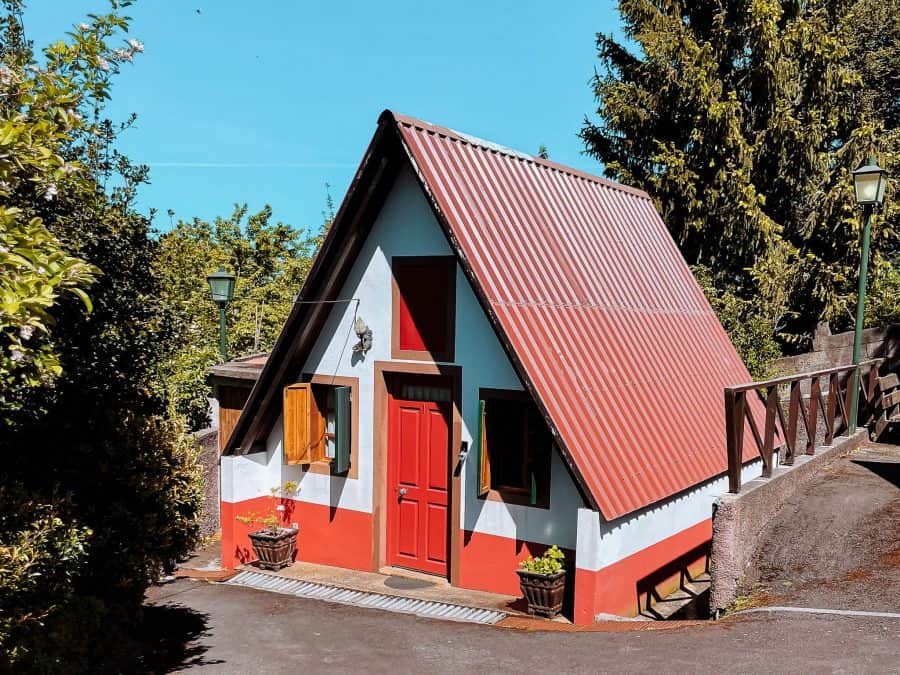 The vibrant and colourful exterior of the traditional Santana House, Madeira, Portugal