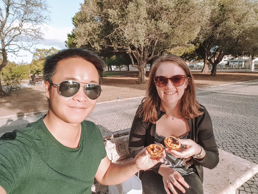 Enjoying a Pastéis de nata in Belem, Lisbon