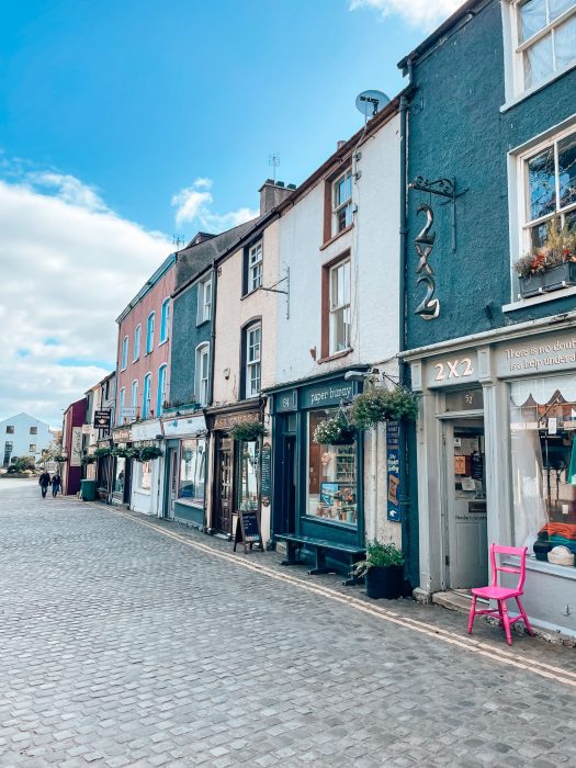 Ulverston's quaint and colourful cobbled streets, Lake District, England