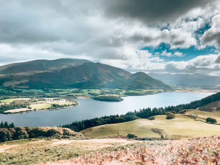 View from Sale Fell of Bassenthwaite Lake nestled at the bottom of Skiddaw, things to do in the Lake District