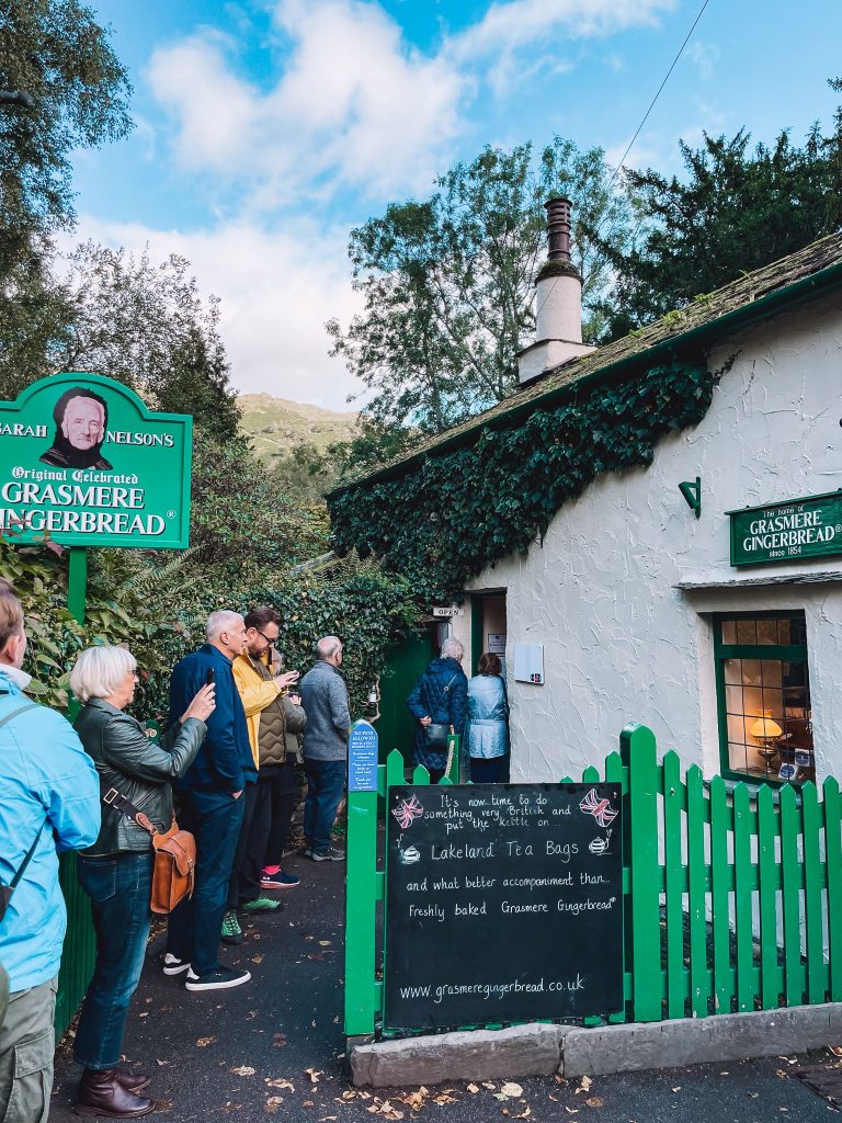 A queue out the door of Grasmere Gingerbread, places to visit in the Lake District National Park, England, UK