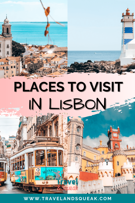 A pin on places you must see in Lisbon, Portugal with images of Cascais, the Pena Palace and Alfama