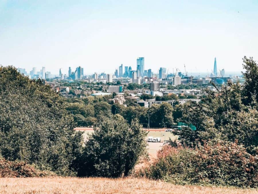 Amazing view of the London skyline from Parliament Hill in Hampstead Heath is one of the best free things to do in London, England, UK