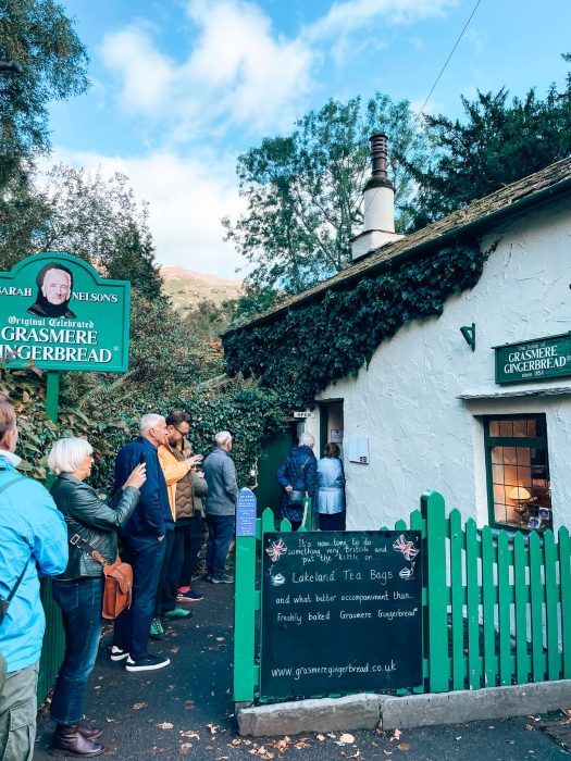 The queue outside the Grasmere Gingerbread shop in the Lake District National Park, England, UK