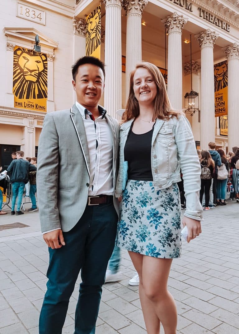 Helen and Andy stood outside the Lyceum Theatre in London's West End before The Lion King