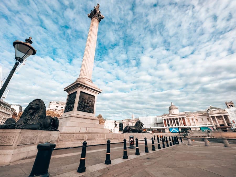 Seeing the Nelson's Column, Trafalgar Square and the National Gallery is one of the top things to do in London, England, UK