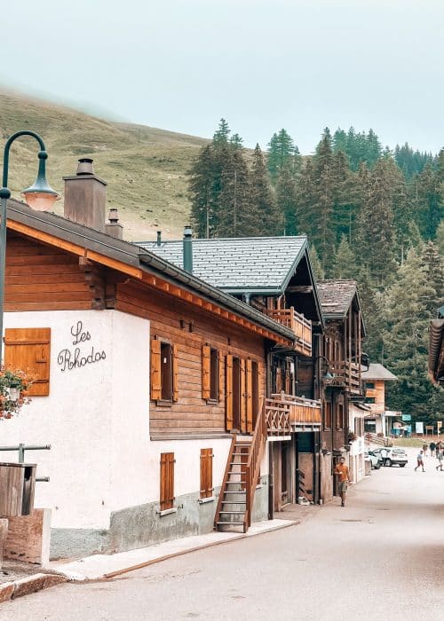 Picturesque rustic buildings line the streets of the little town La Fouly on the TMB, Switzerland