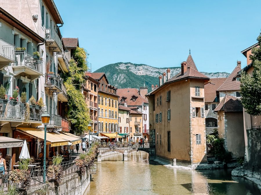Colourful historical buildings along the Thiou, Annecy Old Town, France