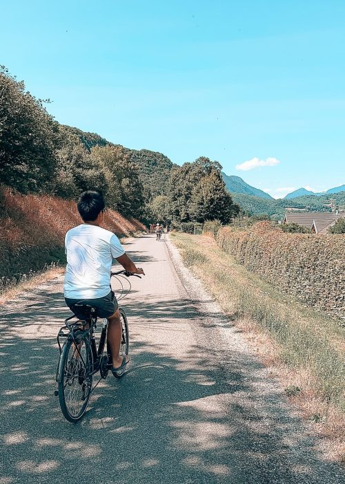 Andy cycling through the beautiful countryside surrounding Lake Annecy, France