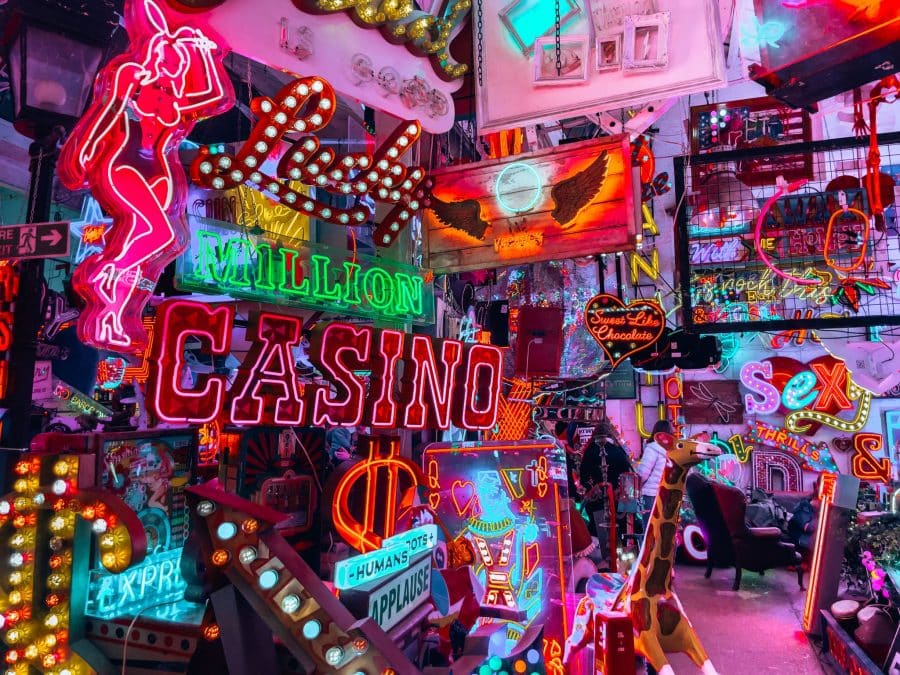 Vibrant neon signs and lights at God's Own Junkyard, one of the best things to do in Walthamstow, Waltham Forest, London