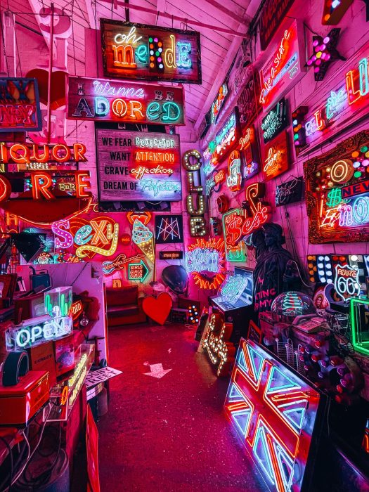 Vibrant neon signs and lights at God's Own Junkyard, one of the best things to do in Walthamstow, Waltham Forest, London