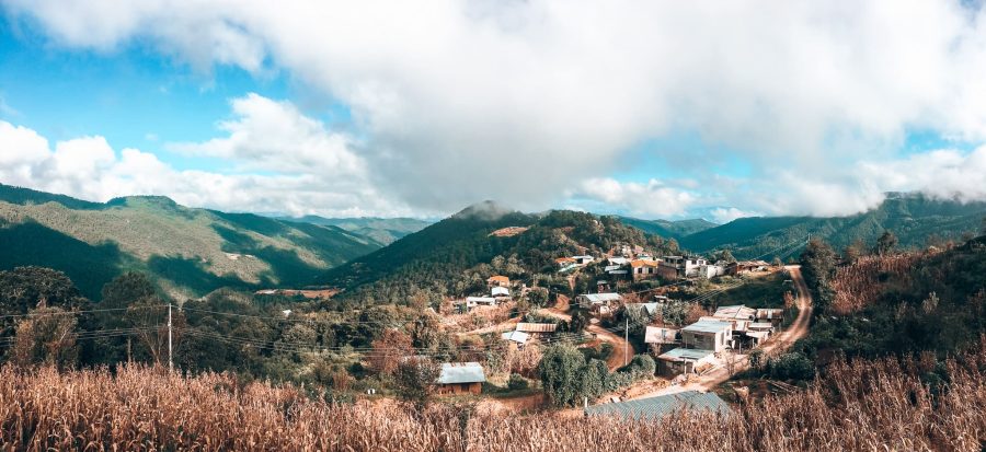 The small mountain village Latuvi surrounded by vast beautiful natural scenery in the Pueblos Mancomunados, Oaxaca, Mexico