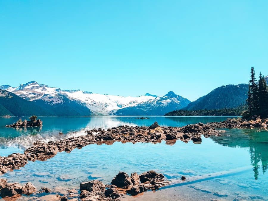 The shores of Garibaldi Lake looking across to Sphinx Glacier, Garibaldi Provincial Park, Whistler