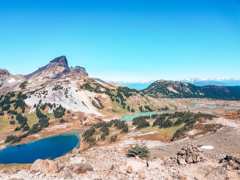 View across to Black Tusk with Helm Lake and Black Tusk Lake below, Panorama Ridge Trail, British Columbia