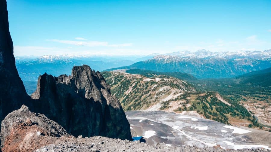 The view from the base of Black Tusk around Garibaldi Provincial Park across to Whistler Mountain, British Columbia