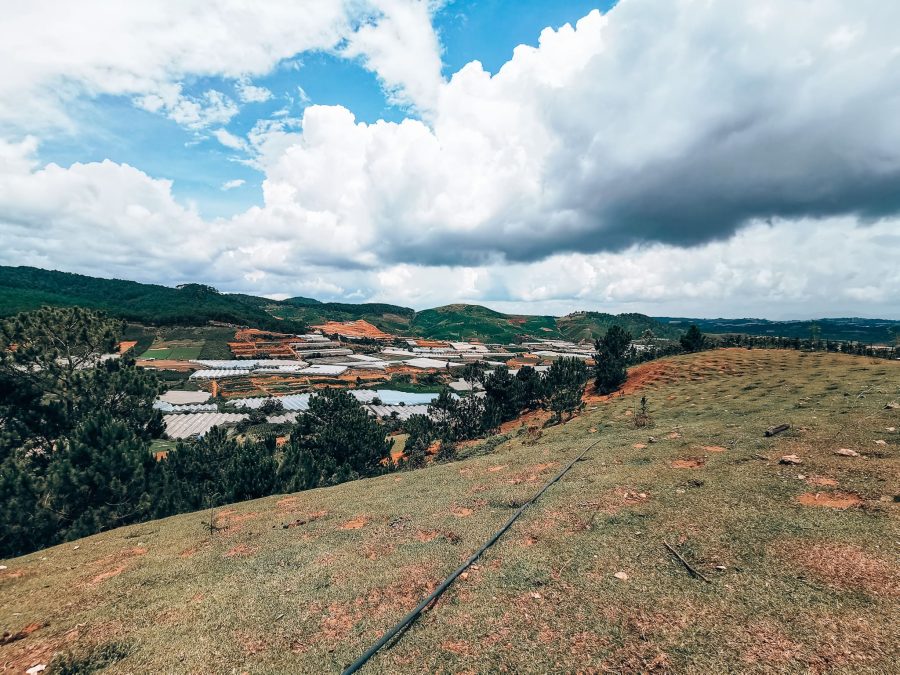 Coffee plantations and countryside surrounding Dalat while hiking Lang Biang, Vietnam