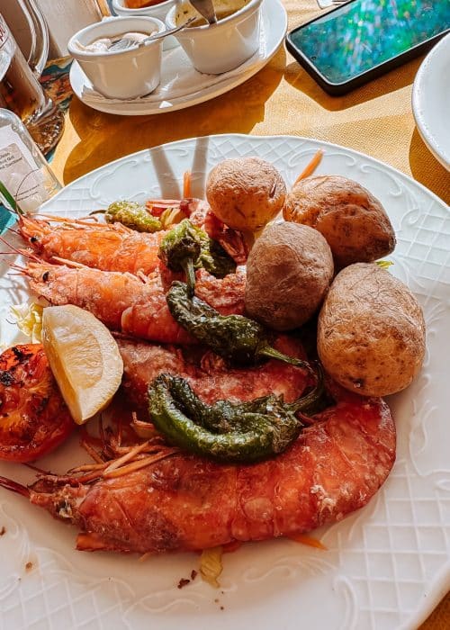 Grilled prawns and papas arrugadas at Bar restaurante Terraza Angor, restaurants in Puerto de las Nieves