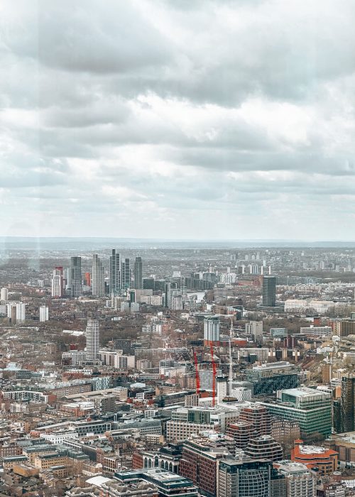 View across the many skyscrapers in the London skyline out to Battersea Power Station, Horizon 22, London