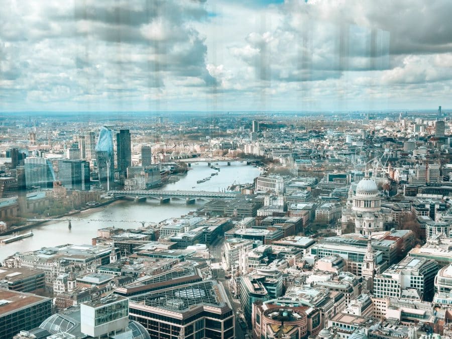 Looking over West London over St Pauls, The River Thames, The London Eye, Palace of Westminster and Hyde Park at The Lookout at 8 Bishopsgate, Free viewing platforms in London