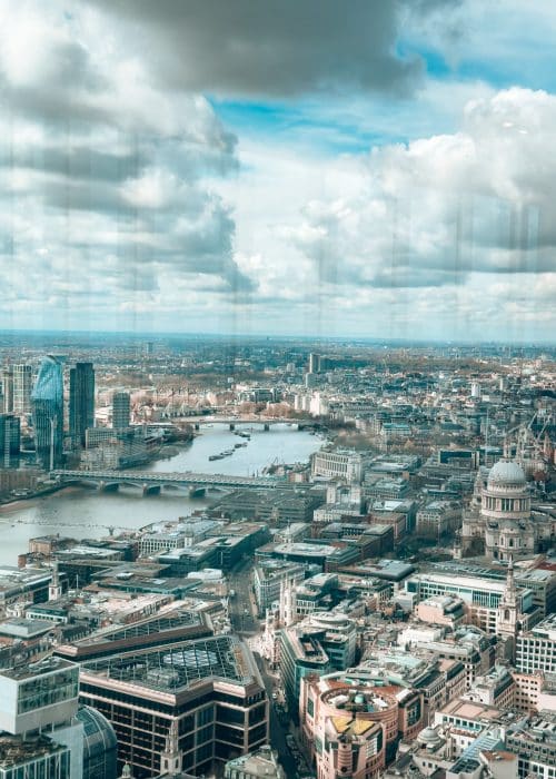 Looking over West London over St Pauls, The River Thames, The London Eye, Palace of Westminster and Hyde Park at The Lookout at 8 Bishopsgate, Free viewing platforms in London