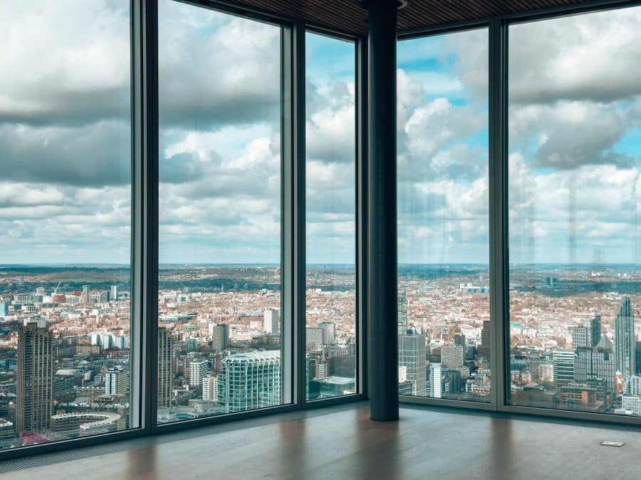 The Lookout Viewing Gallery with floor-to-ceiling glass windows and vast views across London