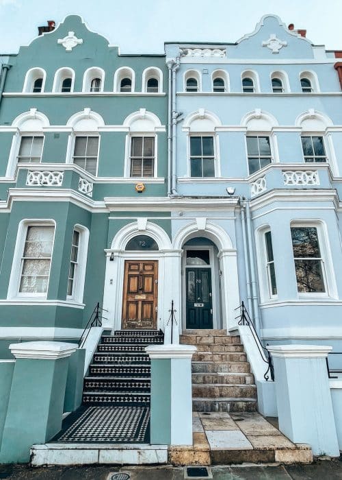 Blue houses next door to each other, Elgin Crescent, London's prettiest streets