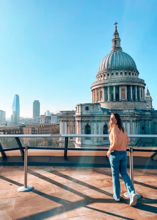 Helen stood in front of the magnificent dome of St Paul's Cathedral at Madison Rooftop, St Paul's, Free things to do in London