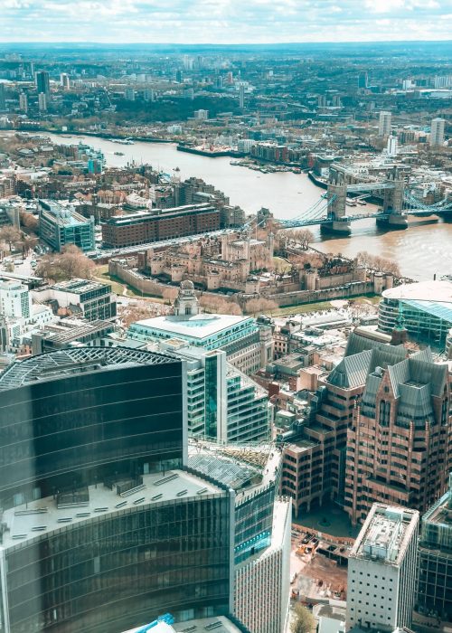 View from the Lookout of one of the best views of London across the Garden at 120 to Tower Bridge and the Tower of London