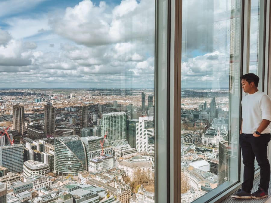 Andy looking out across London from The Lookout, best free viewpoints in London