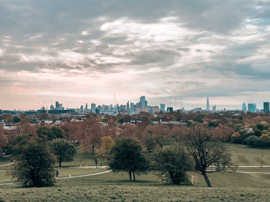 View from the top of Primrose Hill to the vast London skyline and across Regent's Park