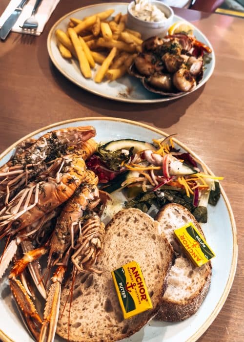 A plate of langoustines and scallops on the Isle of Mull