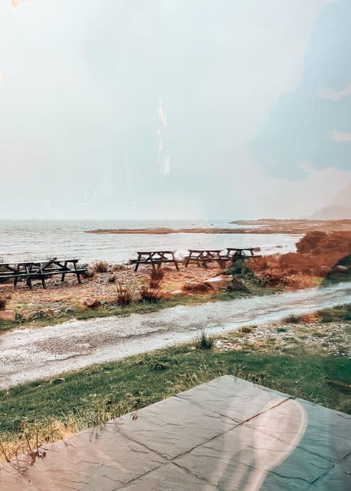 Looking outside from the Old Post Office to Lochbuie, one of the best things to do on the Isle of Mull, Scotland