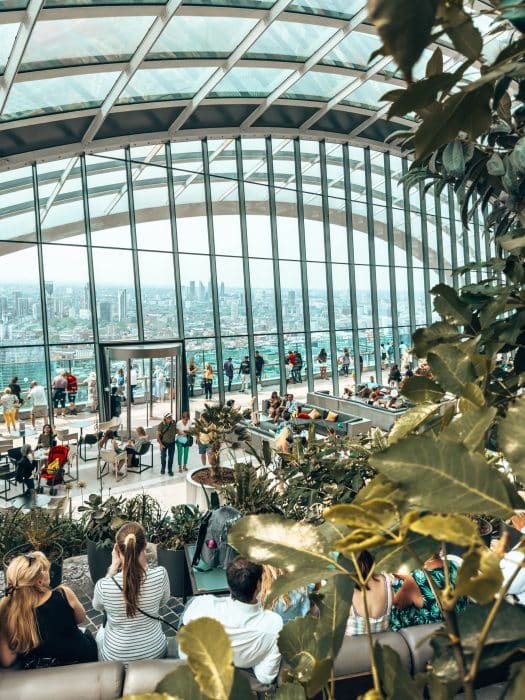 The cafe and indoor gardens at the Sky Garden London