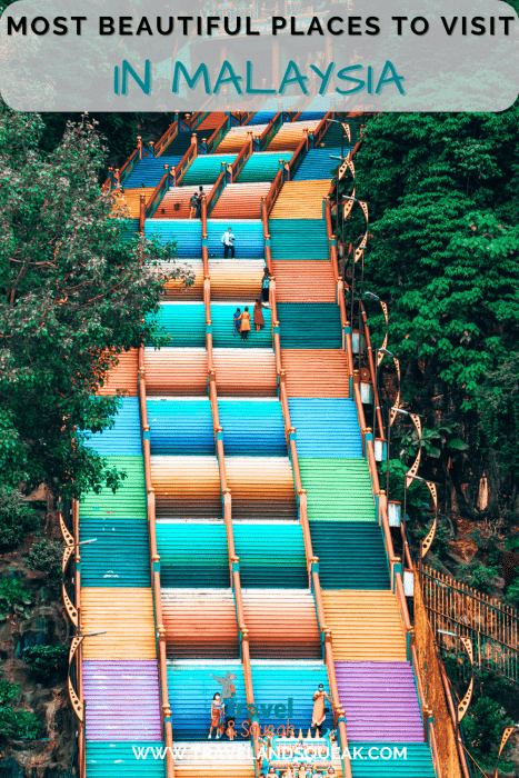 A pin on beautiful places to visit in Malaysia with an image of the colourful stairs at the Batu Caves, Kuala Lumpur