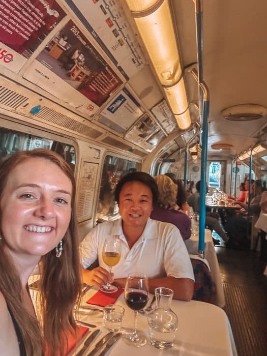 Helen and Andy sat at a private table at the Walthamstow Supperclub, London