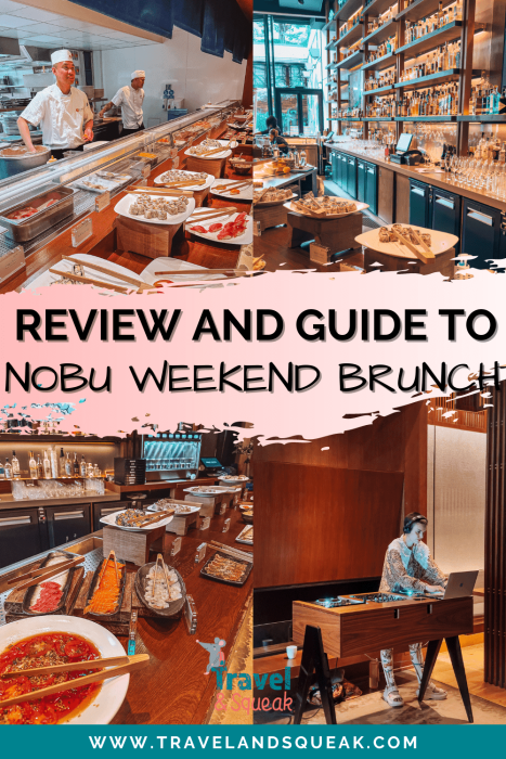 A pin on Nobu Weekend Brunch, Shoreditch, London with images of the food, DJ and restaurant