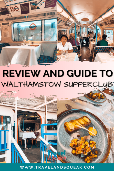 A pin on a Walthamstow Supperclub Review, East London Restaurants with images of the restaurants, tube carriage and food