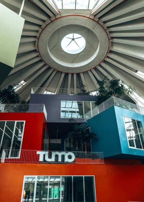 The colourful inside of the Pyramid of Tirana, Albania