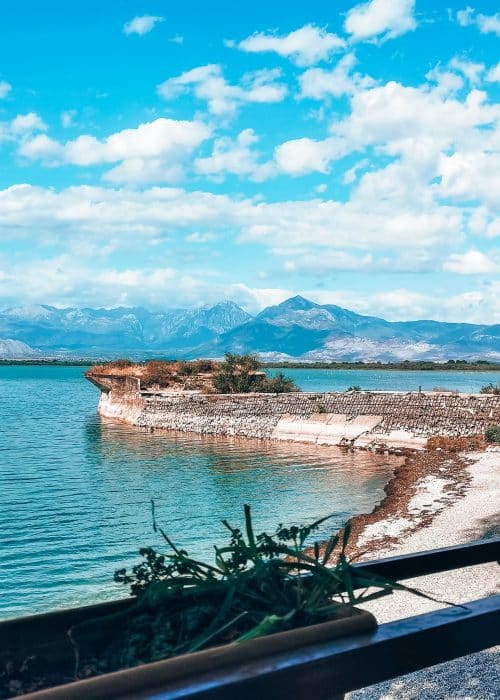 The piercing blue Lake Shkoder surrounded by mountains, Albania