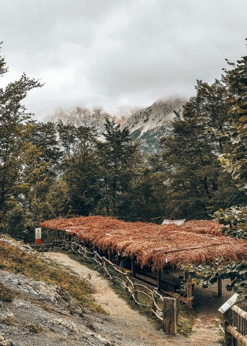 A cafe surrounded by incredible mountain scenery on the hike from Valbona to Theth, Albania