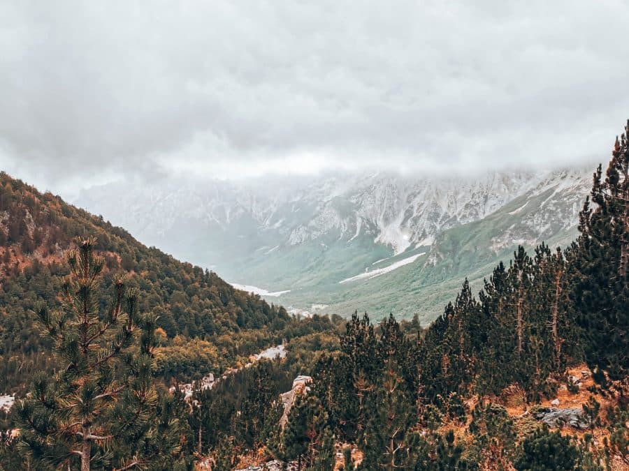 View across the Valley hiking up the Valbona Pass, on the hike from Valbona to Theth, best hikes in Albania