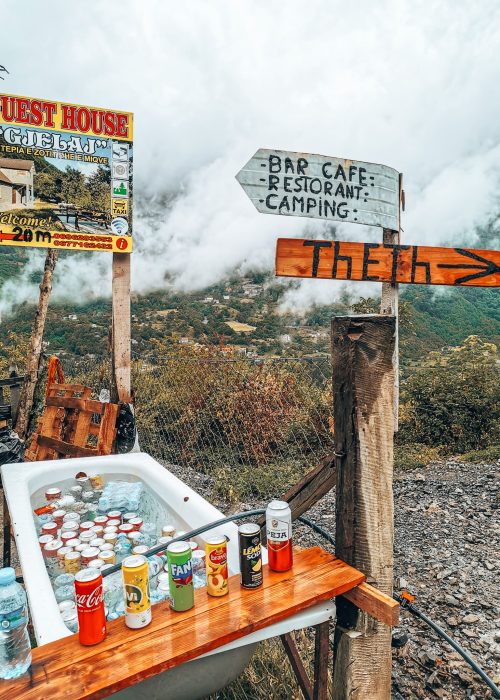 A bathtub full of drinks in the mountains on the hike from Valbona to Theth, Albania