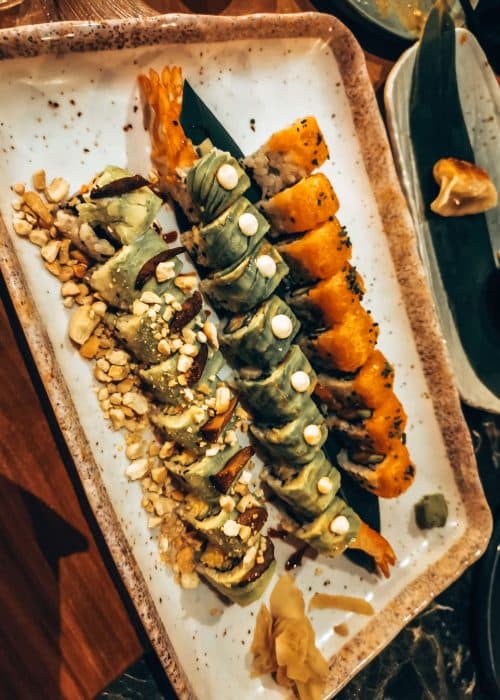 A plate of a selection of sushi at Salt Tirana, Albania