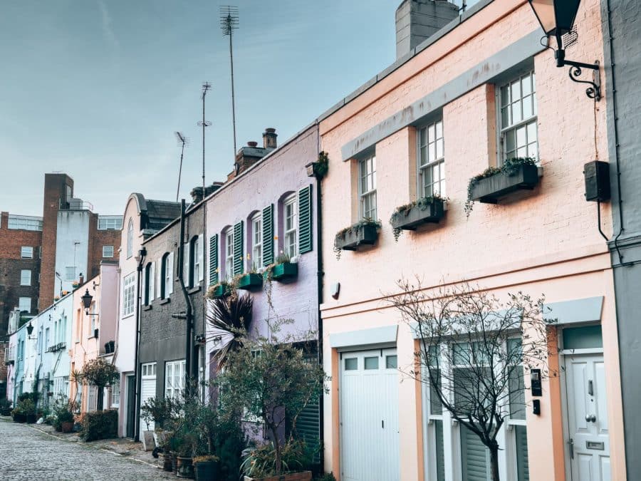 A row of colourful houses on a quaint cobbled street, Conduit Mews, Paddington, 4 Day London Itinerary