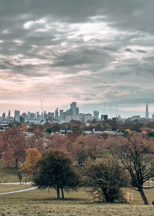 View of the London skyline from Primrose Hill, Regent's Park, London